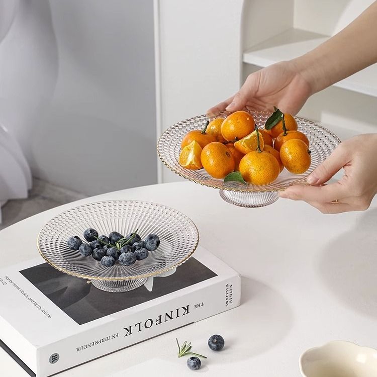 日式创意水果盘玻璃甜品盘北欧批发轻茶几零食家用风盘糖果客厅奢