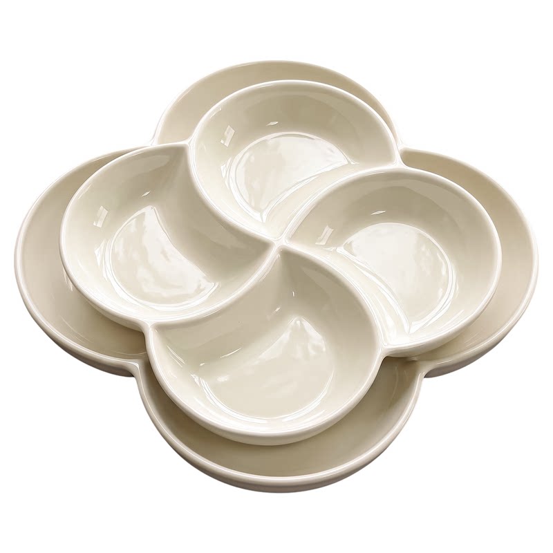 陶瓷四喜蒸盘家用分格餐盘减脂早餐盘子四格点心备菜盘拼盘分隔盘