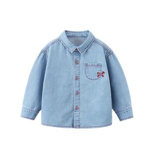 [骏马福裳软牛仔]齐齐熊宝宝牛仔衬衫男童外套春秋款儿童长袖衬衣