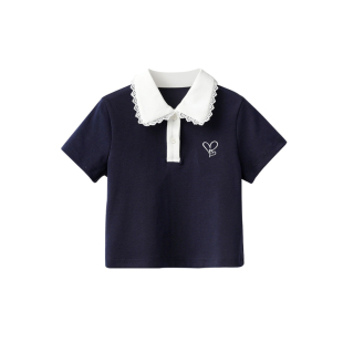 儿童POLO衫短袖 女童学院风翻领T恤 撞色翻领上衣 半袖 夏季 童装