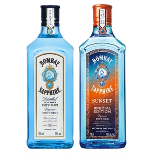 孟买蓝宝石金酒750ml+孟买落日晚霞750ml洋酒基酒杜松子酒调酒