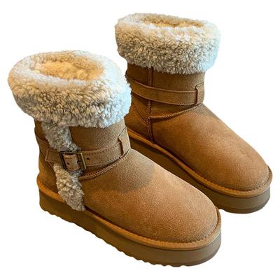 磨砂牛皮厚底加绒保暖雪地靴