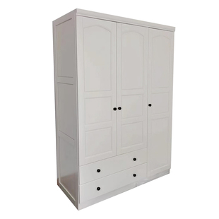 白色奶油风100%纯实木衣柜美式风四门1.5 1.35 1.8米橱柜衣柜