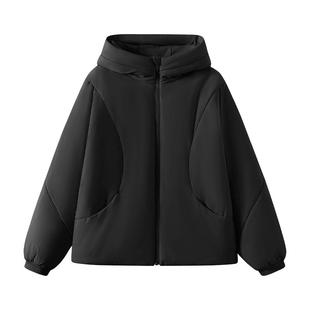 NOW真维斯黑色棉服女款2025新款冬季超好看冬装棉袄厚面包服外套