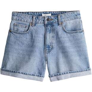 HM女装牛仔裤春季直筒高腰棉质简约舒适时尚休闲辣妹短裤1222120