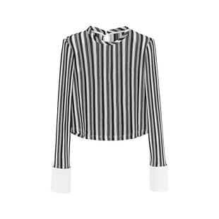 【商场同款】X--MOOM2025春季新款镂空微透条纹针织套头衫上衣女