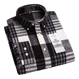 啄木鸟2025秋冬季新款全纯棉磨毛衬衫男士长袖格子中青年休闲衬衣
