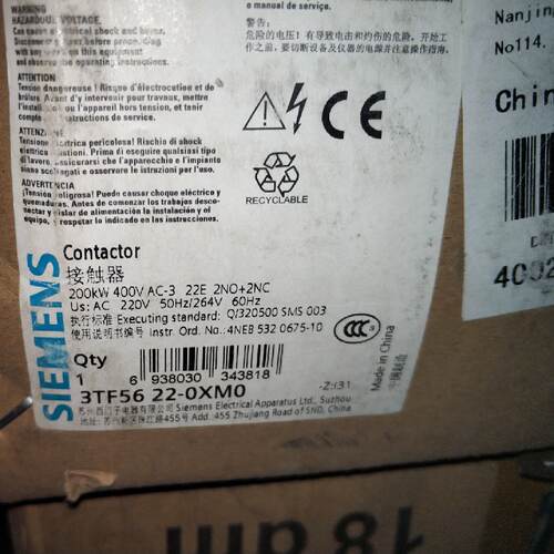议价西门子交流接触器3TF56-22-OXMO ，电压220V