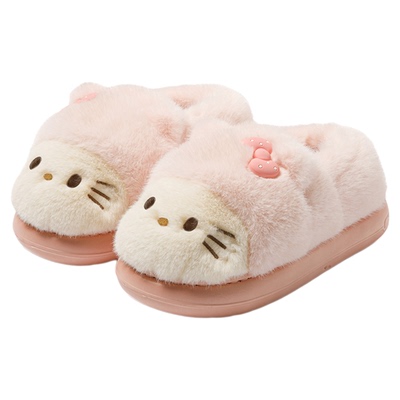 hellokitty毛绒棉拖鞋包跟女