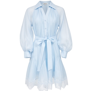 Vero Moda连衣裙2025秋季新款纯色腰带蕾丝饰边高腰短裙灵动浪漫