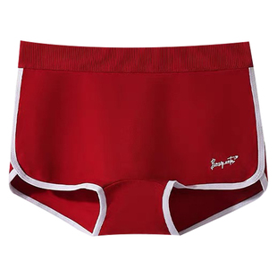 运动风平角裤女中腰高弹收腹舒适透气安全短裤红色本命年平角内裤