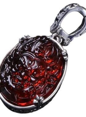 925银黄财神吊坠琥珀锁骨链女小众设计轻奢高级感2025新中式国风