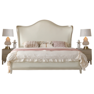 美式轻奢实木床现代简约法式奶油风皇冠床1.8米欧式双人床元宝床