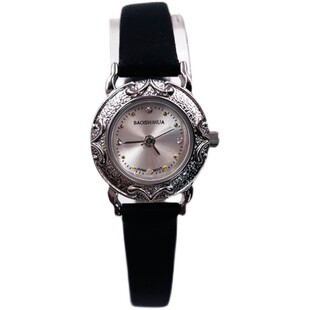 宝石花真皮表带小巧精致雕花刻度复古民族风旗袍经典石英女士手表