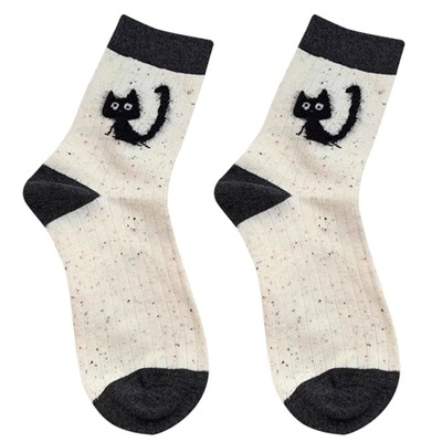 秋冬纯棉女士卡通中筒袜