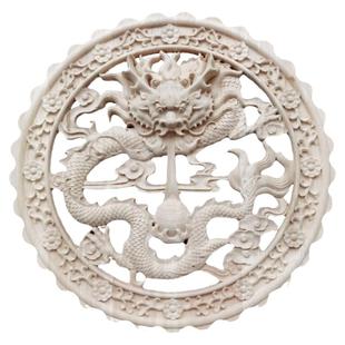 新中式圆形龙盘呈祥福字圆寿福禄草龙凤凰木雕镂空贴花实木浮雕