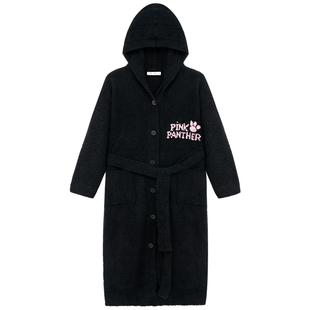 亲嘴猫【粉红豹联名】半边绒连帽保暖睡袍睡衣家居服浴袍秋冬季女