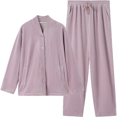 淳度海岛绒情侣睡衣男士秋冬款开衫珊瑚绒冬天可外穿家居服女薄绒