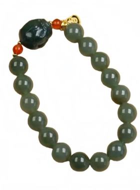 天然新疆和田玉湖水绿貔貅手串手链男女款玉石手饰手串手链证书