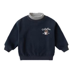 嘟嘟家男童卫衣宝宝秋冬儿童加绒假两件高领上衣女童新款加厚洋气