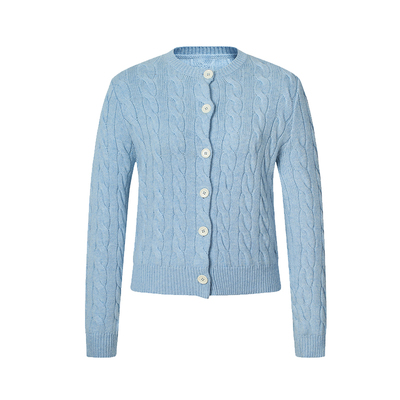 HeyDress麻花针织开衫女秋冬复古圆领慵懒毛衣气质保暖羊毛上衣