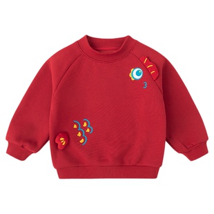 嘟嘟家儿童毛衣宝宝拜年服国风男童周岁礼服女童上衣喜庆红色冬季