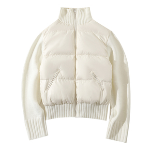 大于诗集 慵懒碎片 毛衣拼接白鸭绒轻薄立领羽绒服女短款显瘦外套