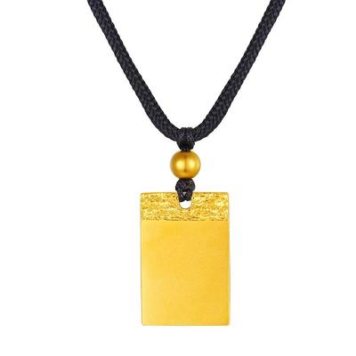 TSL谢瑞麟古法黄金平安无事牌足金吊坠黑色挂绳YX177