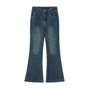 复古微喇牛仔裤女冬季加绒大码胖mm弹力梨型身材显瘦喇叭马蹄裤子