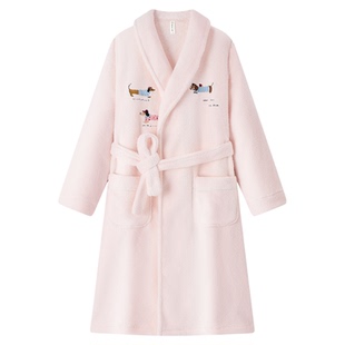 BE珊瑚绒冬季睡袍女款秋冬浴袍加绒加厚长袖睡衣长款冬天长袍毛绒