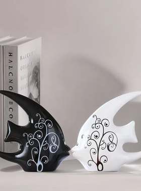 创意新中式家居装饰玄关软装黑白现代简约陶瓷小摆设茶几桌面摆件