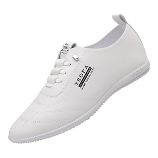 中老年一脚蹬平跟尖头运动休闲皮鞋男夏季轻质透气舒适健步小白鞋