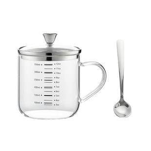 onlycook高硼硅玻璃杯家用牛奶杯刻度水杯早餐杯带盖子果汁咖啡杯