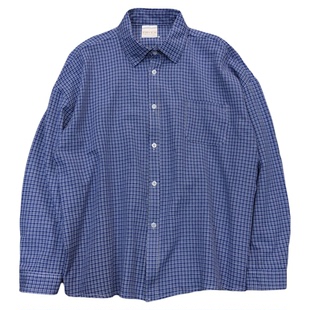 秋季新款长袖格子衬衫慵懒风蓝色小格子衬衣男女上衣穿搭薄款外套