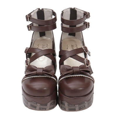 axesfemme巧克力系列绑带松糕鞋