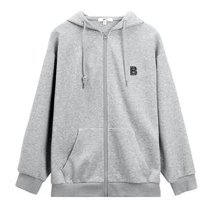 回力卫衣外套女春季2026新款连帽拉链开衫灰色休闲宽松慵懒风上衣