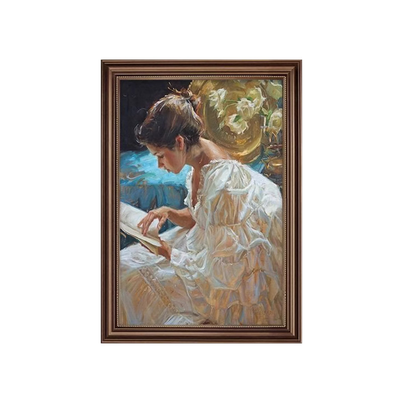 欧式客厅装饰画 油画复古玄关少女挂画古典高级壁画装修美式饰品