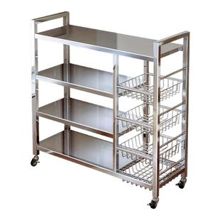 不锈钢菜篮子厨房置物架落地多层多功能微波炉零食架子锅具收纳架