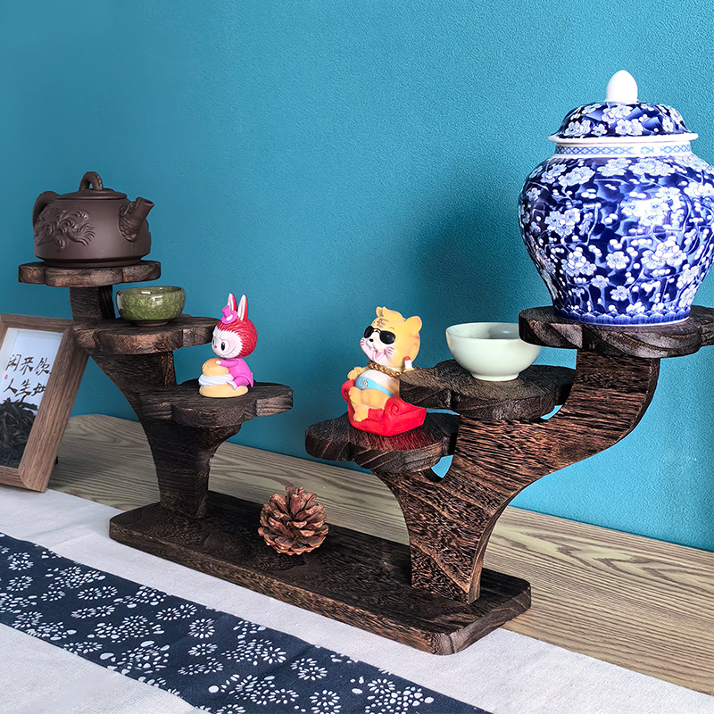 实木中式茶具茶架置物架桌面博古架茶壶架子多宝阁展示架摆件茶杯