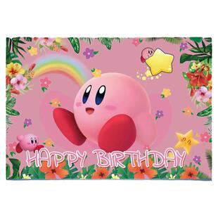 星之卡比主题儿童生日派对布置桌布纸盘纸杯拉旗气球背景挂布装饰