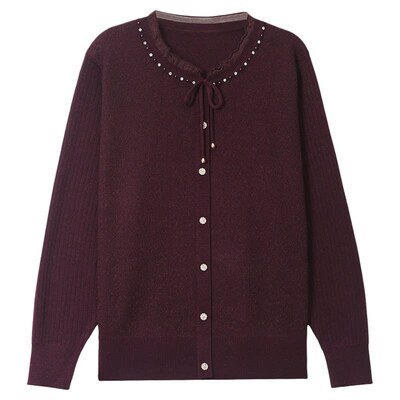 恒源祥蝴蝶结钉珠羊毛衫女长袖