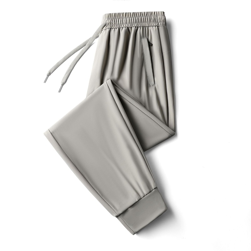 夏季冰丝潮流简约薄款透气冰感运动休闲速干外穿长裤束脚直筒百搭