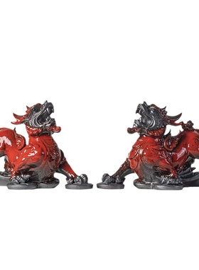 中式陶瓷貔貅招财摆件一对