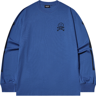 BEASTER鬼脸趣味印花长袖T恤男新款美式休闲纯棉情侣白色上衣