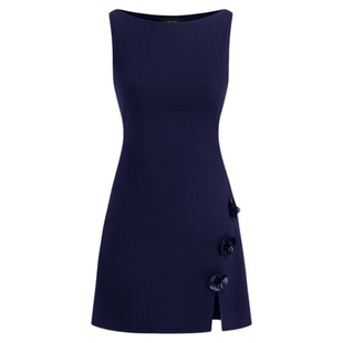 CIDER夏季女装碎花开叉船领短款吊带连衣裙109811118