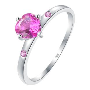 日韩爱心玫红宝石求婚戒指925纯银示爱高贵气质送女朋友情侣饰品