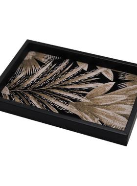 黑色纹理香薰收纳盘皮革客厅玄关装饰品摆件售楼处会所收纳托盘子