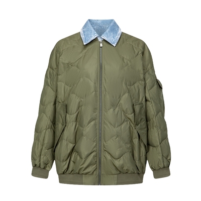 艾莱依商场同款羽绒服率性夹克罗纹设计可脱卸假两件短款秋冬外套