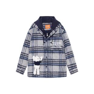 NOISY TEDDY男女同款25冬季新款经典复古格子可爱立体熊连帽棉服