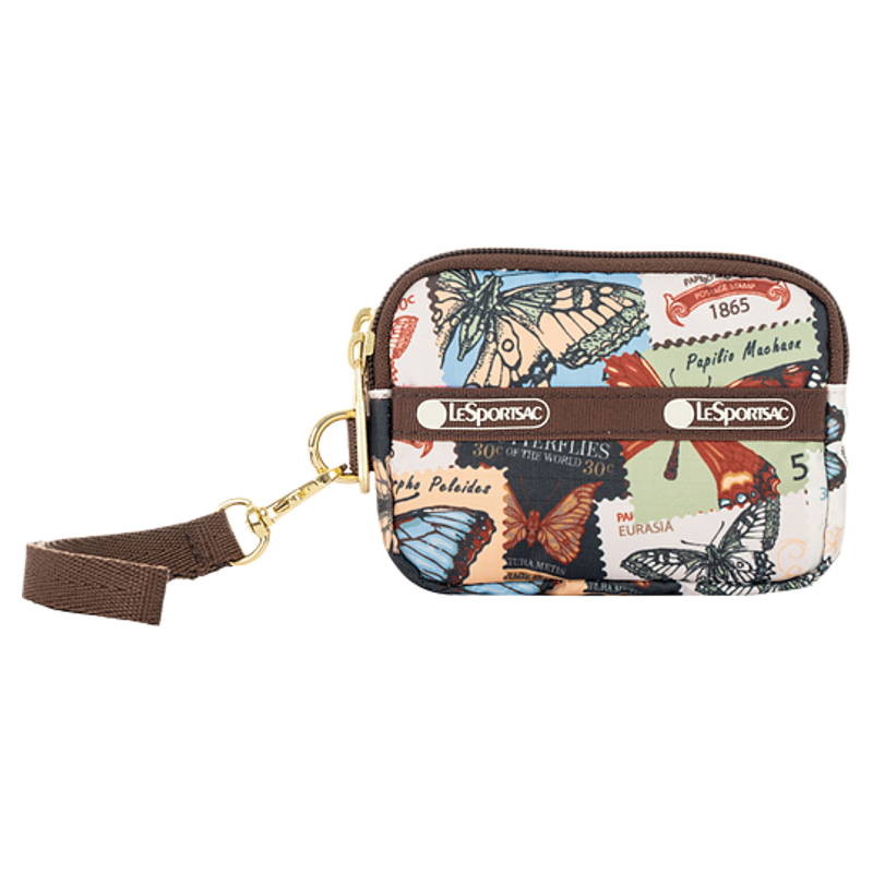 LeSportsac乐播诗新款蝴蝶邮票系列复古手绘拼接风格零钱包手拿包